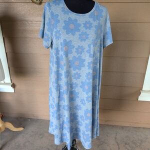 LuLaRoe Carly Blue and Grey Floral Midi Dress